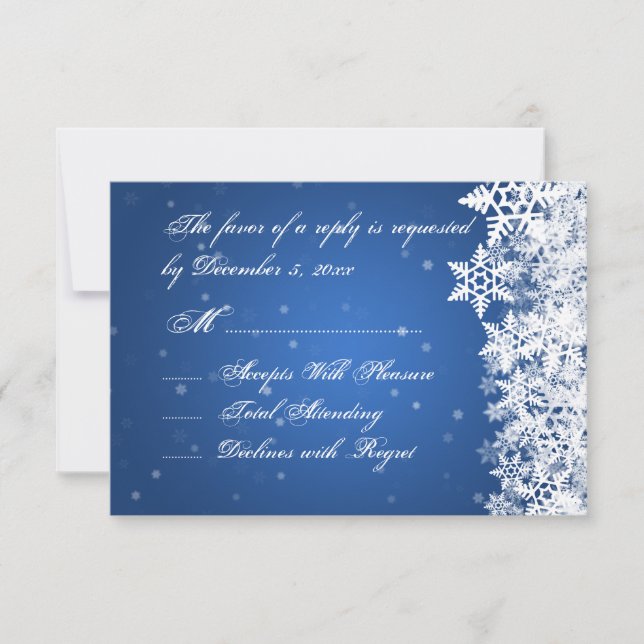 Hochzeit RSVP Winter Snowflakes Blue Saphir (Vorderseite)