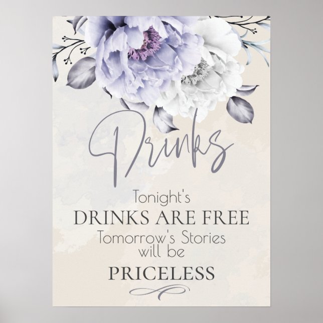 Hochzeit | Rustic Lilac Alabaster Peony Bar Sign Poster (Vorne)