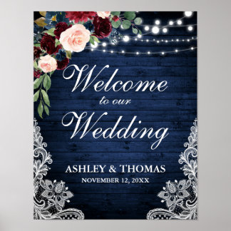 Hochzeit rustikal blaues Holz Spitze Burgundy Blue Poster