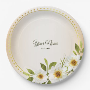 Hochzeit Rustikal Golden Geometrisch Weiß Floral P Pappteller