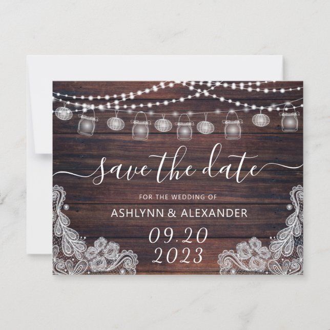 Hochzeit rustikal Holz Mason Jar Lights SAVE THE D Date (Vorderseite)
