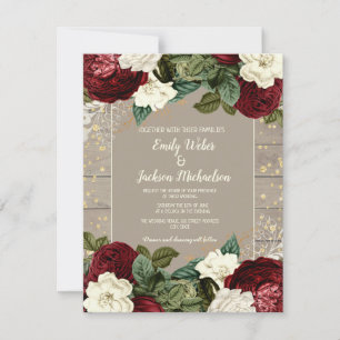Hochzeit Rustikal Vintage Burgund Ivory Blumen Einladung