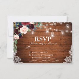 Hochzeit Rustikal Wood Burgundy Blauer UAWG RSVP Karte