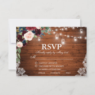 Hochzeit Rustikal Wood Burgundy Blauer UAWG RSVP Karte