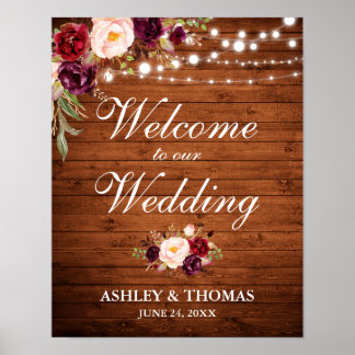 Hochzeit rustikale Holzleuchten Burgund Floral Poster