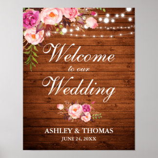 Hochzeit rustikale Holzleuchten rosa Blütenfarbe Poster