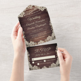 Hochzeit rustikale Holzsaitenleuchten Elfenbeinspi All In One Einladung
