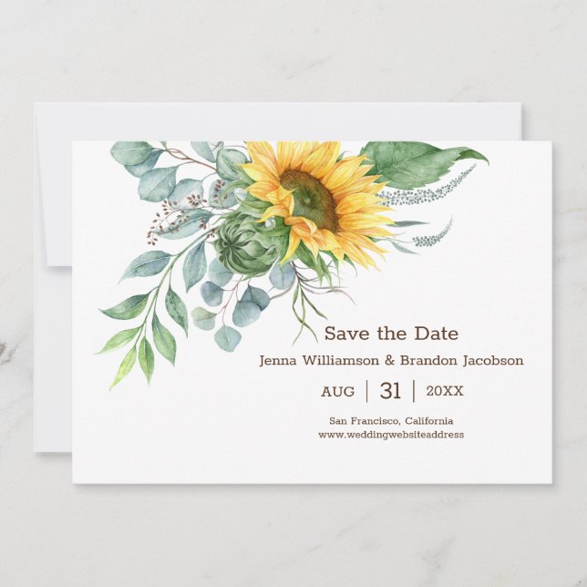 Hochzeit rustikale Sonnenblume Save the Date grün (Vorderseite)