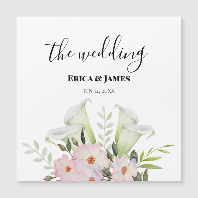 Hochzeit sanfte weiße Calla Lily Rose Wasserfarbe Magnetkarte (Vorderseite)