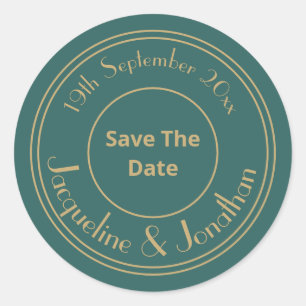Hochzeit Save The Date Chic Personalisiert Grün Runder Aufkleber