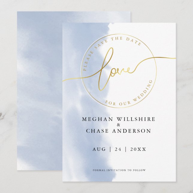 HOCHZEIT | Save the Date Dusty Blue Watercolor Einladung (Vorne/Hinten)
