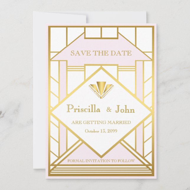 Hochzeit Save the Date, Great Gatsby, weißes goldf Save The Date (Vorderseite)