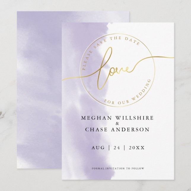 HOCHZEIT | Save the Date Lilac Violet Watercolor Einladung (Vorne/Hinten)