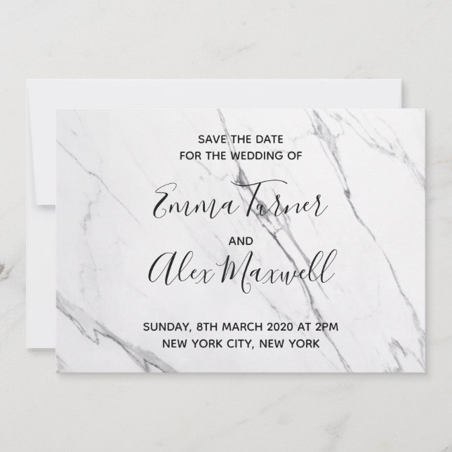 Hochzeit Save the Date | Modern White Marble Scrip (Vorderseite)