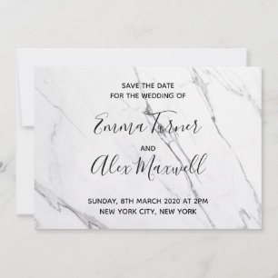 Hochzeit Save the Date   Modern White Marble Scrip