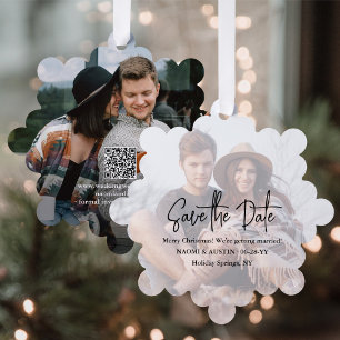 Hochzeit Save the Date QR & Foto Einzigartiges Wei Ornament Karte
