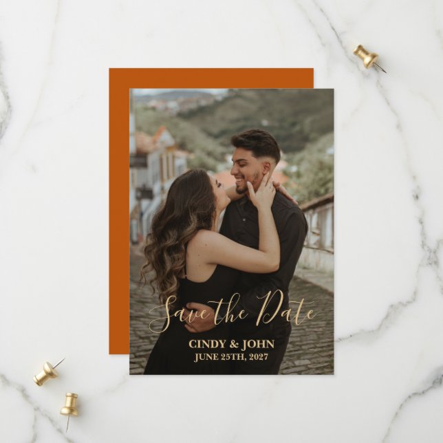 Hochzeit - Save The Date - Quadratisch, verbrannte (Vorderseite/Rückseite Beispiel)