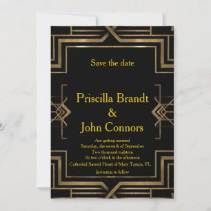 Hochzeit Save the Date, schwarz & gold, groß-Gatsb Einladung