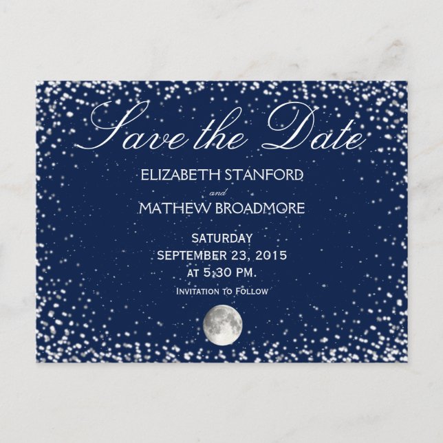 Hochzeit Save the Date | Starry Night Moon Postkarte (Vorderseite)