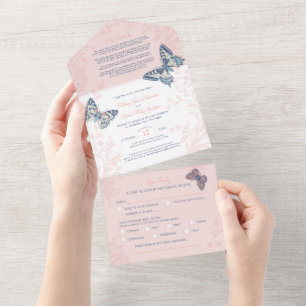 Hochzeit Schmetterlinge Details & Essen Rückantwor All In One Einladung