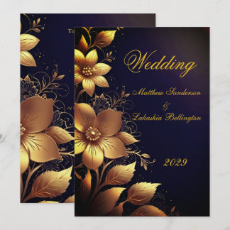 Hochzeit Schöne Gold Blumen Modern Einladung