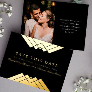 Hochzeit Schwarz Geometrisch Gold Save the Date Folieneinladung