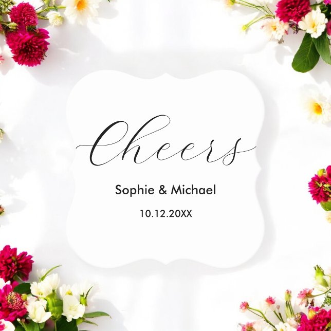 Hochzeit Schwarz-weiß Cheers Elegant Untersetzer (Von Creator hochgeladen)
