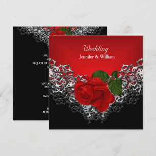Hochzeit Schwarz Weiß Silber Tiefe Rote Rose Einladung