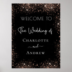 Hochzeit schwarze Rosen-Gold-Glitter-Willkommensgr Poster