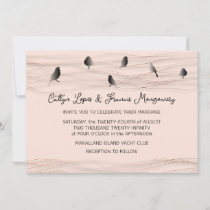 Hochzeit Schwarzer Rose Pulver Delikate Lines Bird Einladung