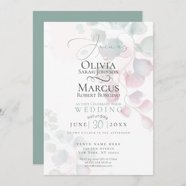 Hochzeit | Selten gibt es Eukalyptus Einladung (Vorne/Hinten)