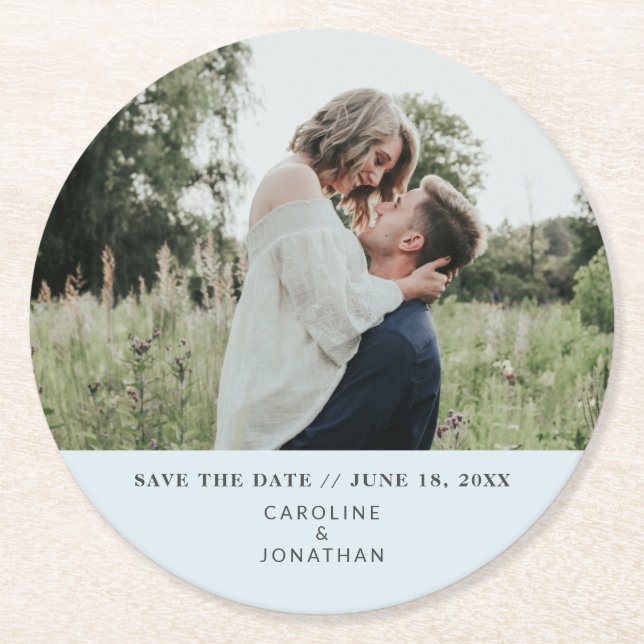 Hochzeit Sichern Sie das Date Foto einfache Minima Runder Pappuntersetzer (Vorderseite)