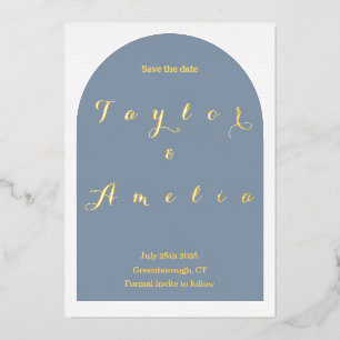 Hochzeit Sichern Sie das Datum Einfach Dusty Blue Folieneinladung