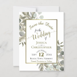 Hochzeit Sichern Sie das Datum Golden Pine & Green Magneteinladung