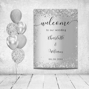 Hochzeit Silber Glitter Namen Schriftzug Willkomme Poster