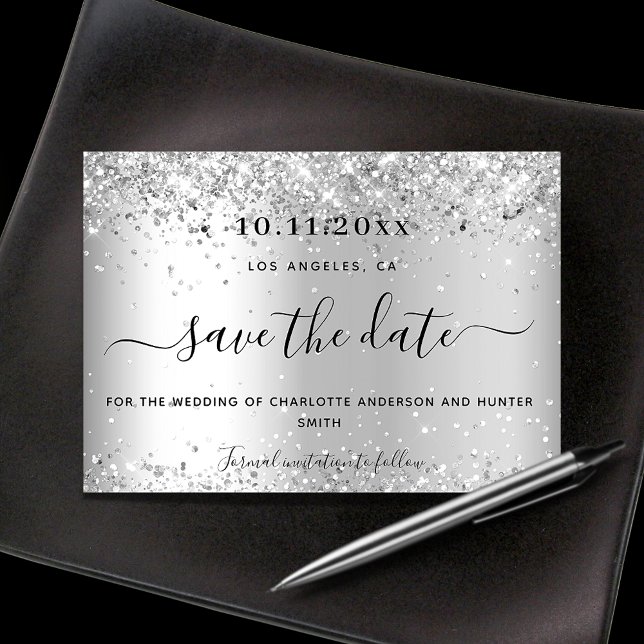 Hochzeit silber Konfetti elegant Save The Date (Von Creator hochgeladen)