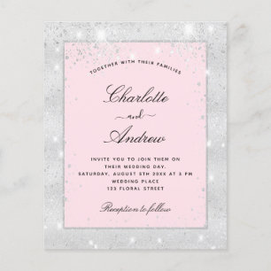 Hochzeit Silber Roséglitter Budget-Einladung Flyer