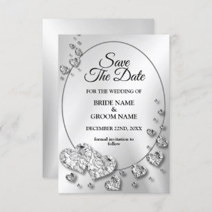 Hochzeit Silber Shiny Hearts Geometric Elegant Save The Date
