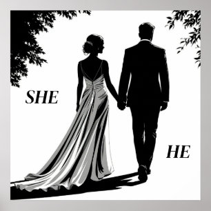 Hochzeit  Silhouette einer Braut und eines Bräutig Poster