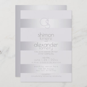 Hochzeit   Silver Violet Shimmer Strip Monogramm Einladung
