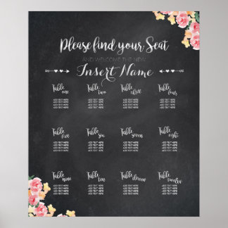 Hochzeit Sitzplan | Kreidetafel Floral Poster