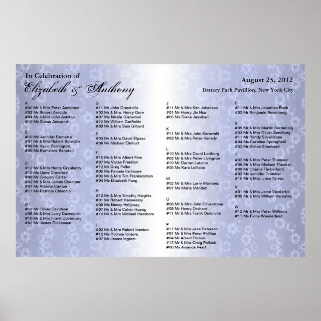 Hochzeit Sitzplan Poster Blaue Blumen (Vorne)