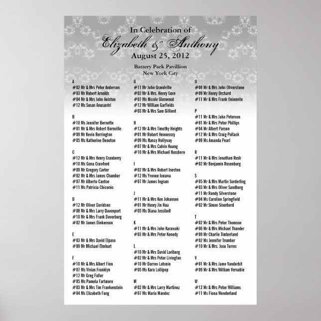 Hochzeit Sitzplan Poster Weiße Blumen (Vorne)
