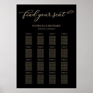 Hochzeit Sitzplan Schild Chic Gold Schwarz