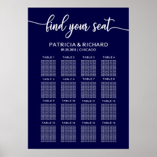 Hochzeit Sitzplan Schild Chic Navy Blau