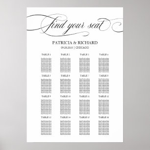 Hochzeit Sitzplan Schild Elegantes Schwarzes Skrip