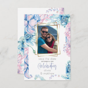 Hochzeit   Sky Blue und Bubblegum Pink Peonies Einladung