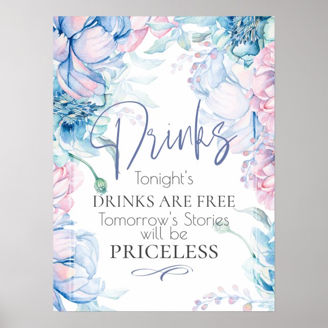 Hochzeit | Sky Blue und Bubblegum Pink Peonies Poster (Vorne)
