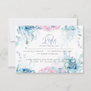 Hochzeit   Sky Blue und Bubblegum Pink Peonies RSVP Karte