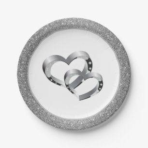 Hochzeit SLVR Glitzer 7" Papier-Teller - Zwei Herz Pappteller